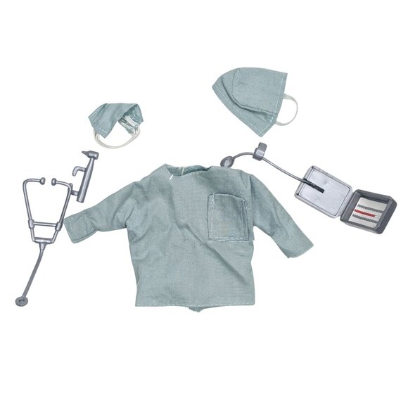 Vintage Ken Doll Doctor Surgeon Outfit Clothing Scrubs Green Stethoscope Mask - Picture 1 of 1